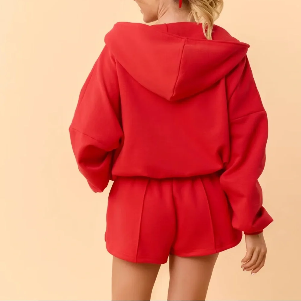NWT Blogilates Set Women's Marshmallow Full Zip Hooded Sweatshirt & Shorts -M - Picture 6 of 12